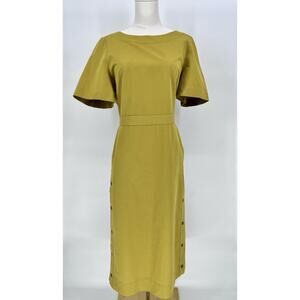 Kate Spade Cotton Linen Snap Side Slit Column Fit Midi Shift Dress Sz L Pockets